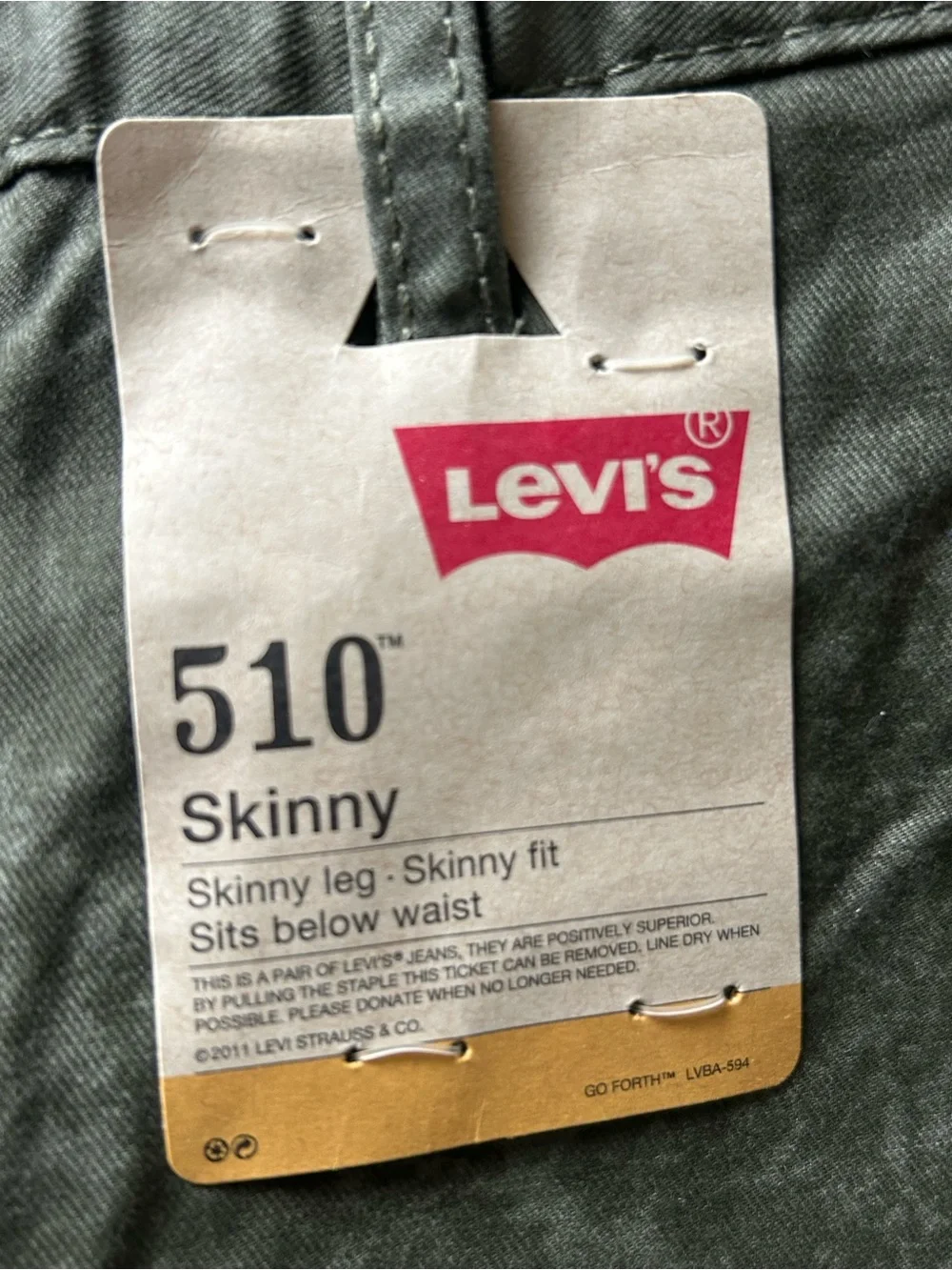 Levi’s 510 Skinny Olive Green Jeans Stretch Boys Youth 16 Reg 28x28